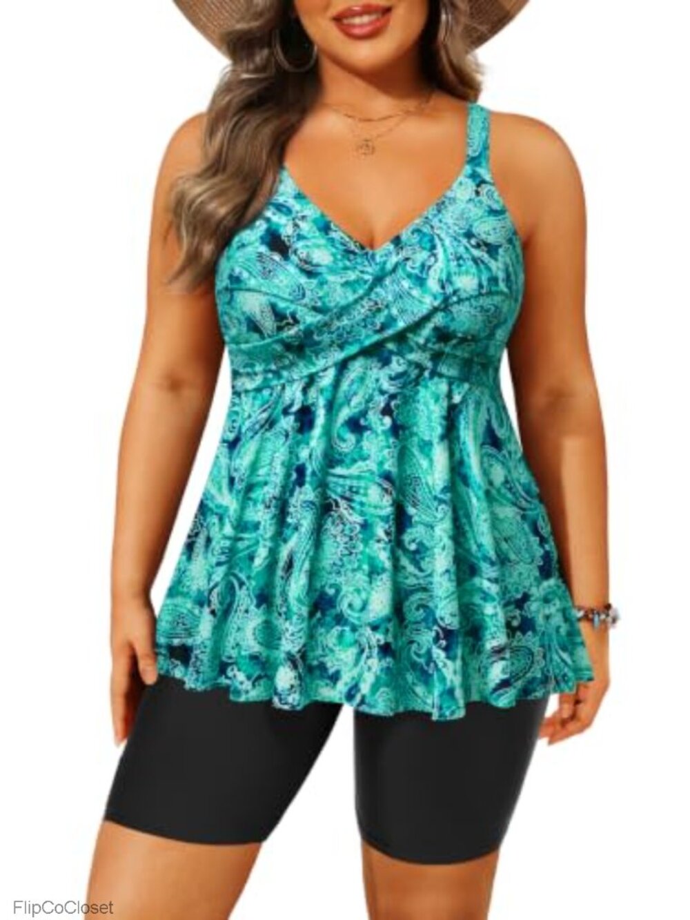 Two Piece Tankini Swimsuit with Shorts Tummy Control Plus Size